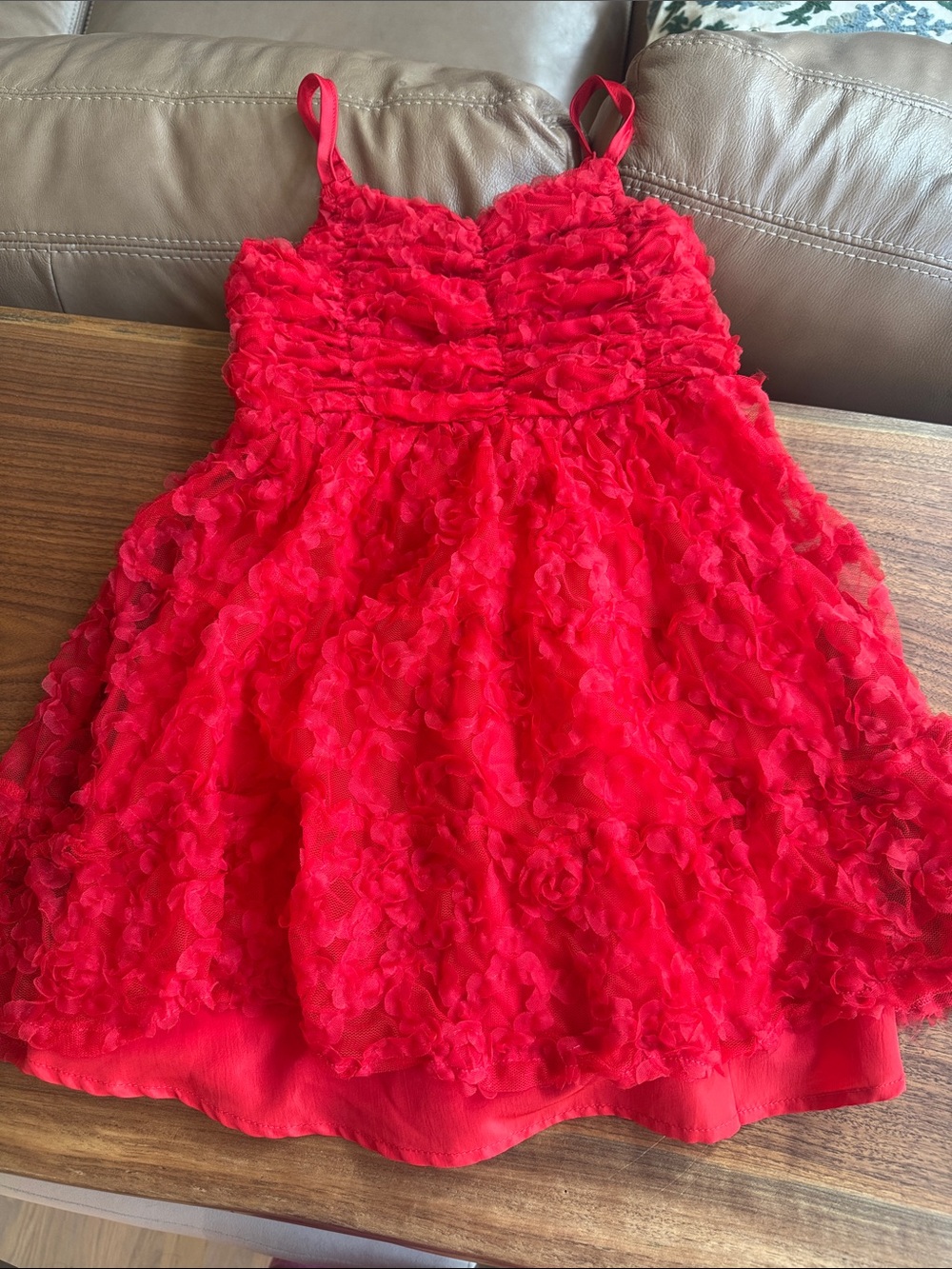 Kensie Girl Bright Red Floral Ruffle Dress